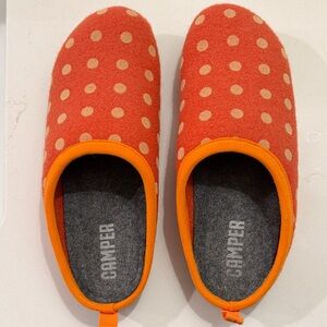 Camper  Slippers in Orange with Cream Dots